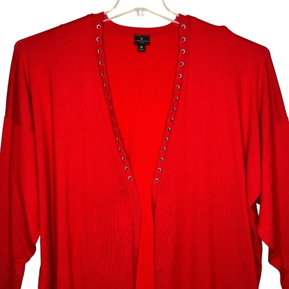 Worthington Red Cardigan Sweater Size 5X Open Front Long Line Grommet Details - Picture 5 of 9